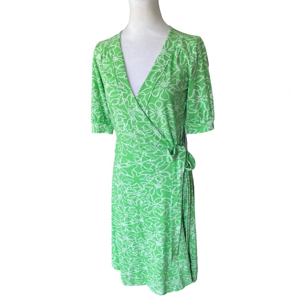 Lilly Pulitzer Green and White Floral Wrap Dress Women’s XS